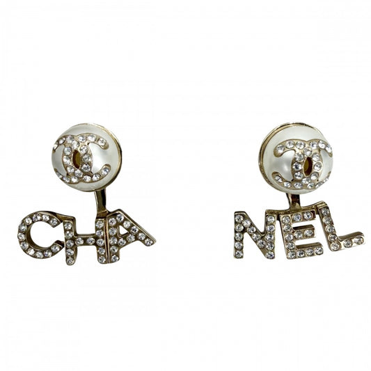 CHANEL シャネル ピアス ココマーク ロゴ アクセサリー スイング GP ラインストーン フェイクパール A21A ゴールド レディース 約6.9g 2021年【中古品】
