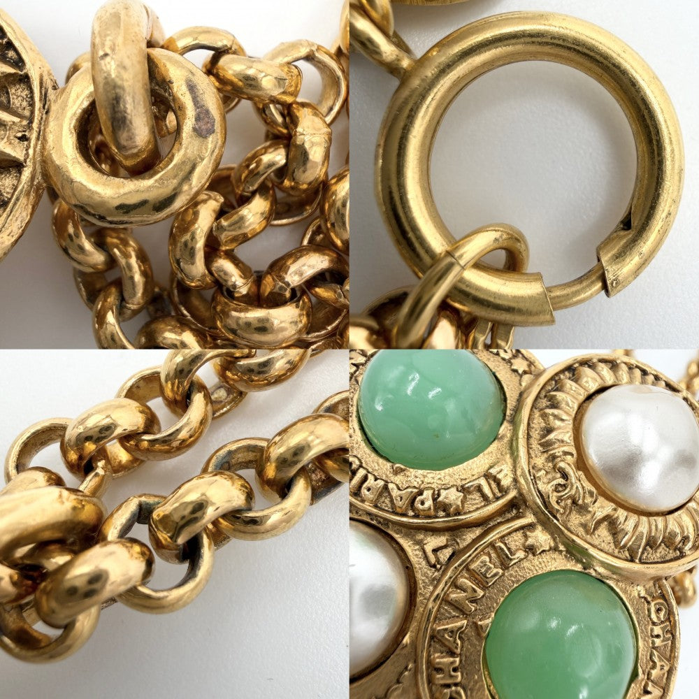 CHANEL シャネル ネックレス ロングネックレス ペンダント ヴィンテージ アクセサリー GP カラーストーン フェイクパール 28 ホワイト 白 グリーン 緑 レディース 約122.3g 1993年【中古品】