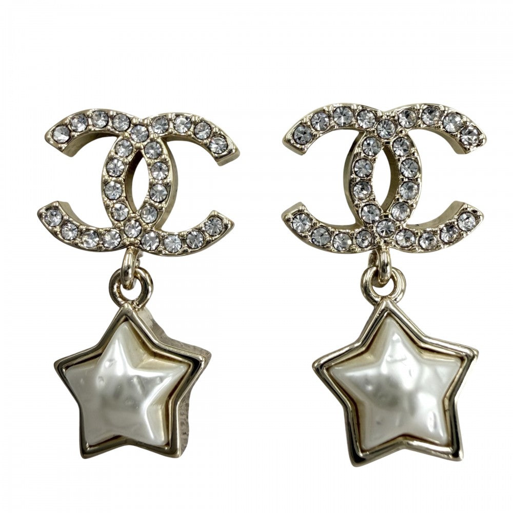 CHANEL シャネル ピアス ココマーク スイング アクセサリー スター 星 GP ラインストーン フェイクパール B24C ゴールド レディース 約6.8g 2024年【中古品】