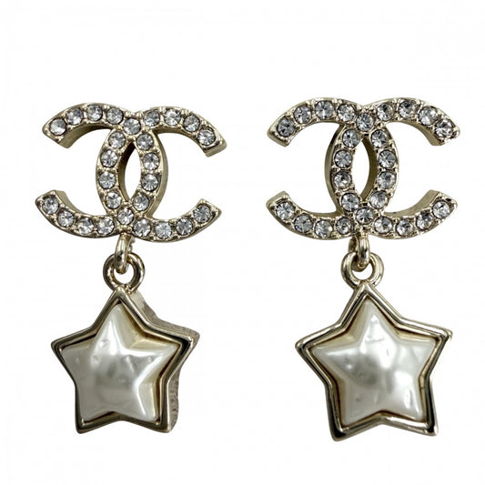 CHANEL シャネル ピアス ココマーク スイング アクセサリー スター 星 GP ラインストーン フェイクパール B24C ゴールド レディース 約6.8g 2024年【中古品】