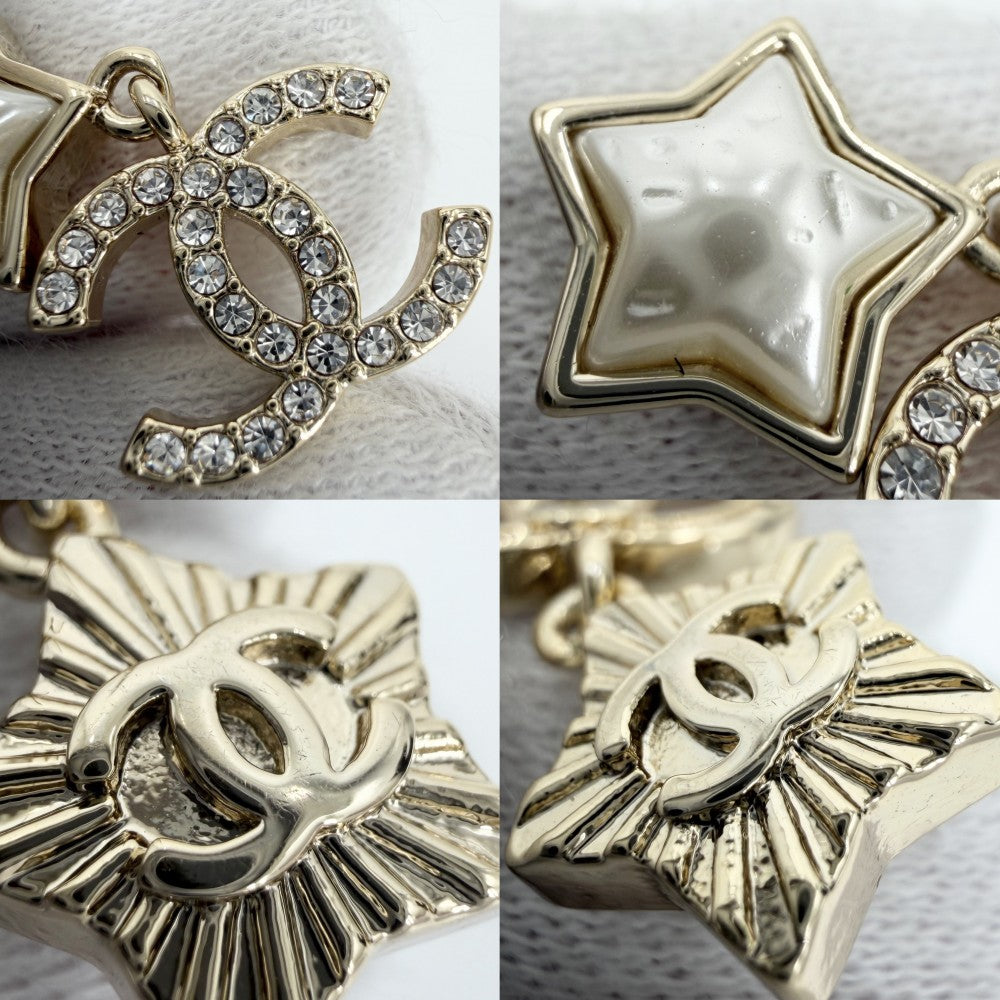 CHANEL シャネル ピアス ココマーク スイング アクセサリー スター 星 GP ラインストーン フェイクパール B24C ゴールド レディース 約6.8g 2024年【中古品】