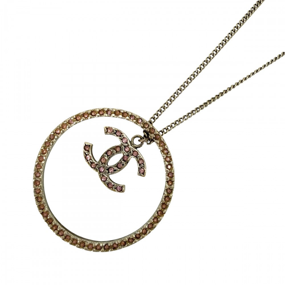 CHANEL シャネル ネックレス サークル ココマーク アクセサリー ロングネックレス ラインストーン GP 06A ゴールド ピンク レディース 約12.3g 2006年【中古品】