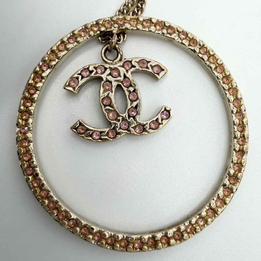 CHANEL シャネル ネックレス サークル ココマーク アクセサリー ロングネックレス ラインストーン GP 06A ゴールド ピンク レディース 約12.3g 2006年【中古品】