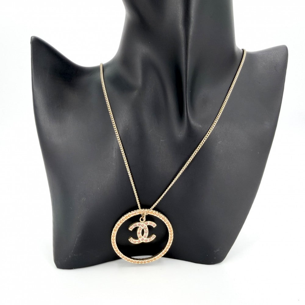 CHANEL シャネル ネックレス サークル ココマーク アクセサリー ロングネックレス ラインストーン GP 06A ゴールド ピンク レディース 約12.3g 2006年【中古品】