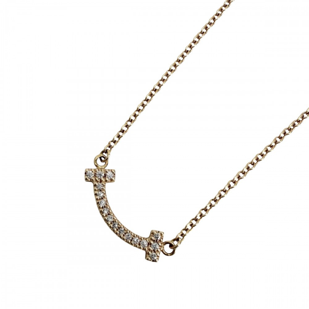 TIFFANY&Co. ティファニー ネックレス Tスマイル ミニペンダント ジュエリー 18金PG Au750 アクセサリー K18ピンクゴールド ダイヤモンド レディース 約2.3g【中古品】
