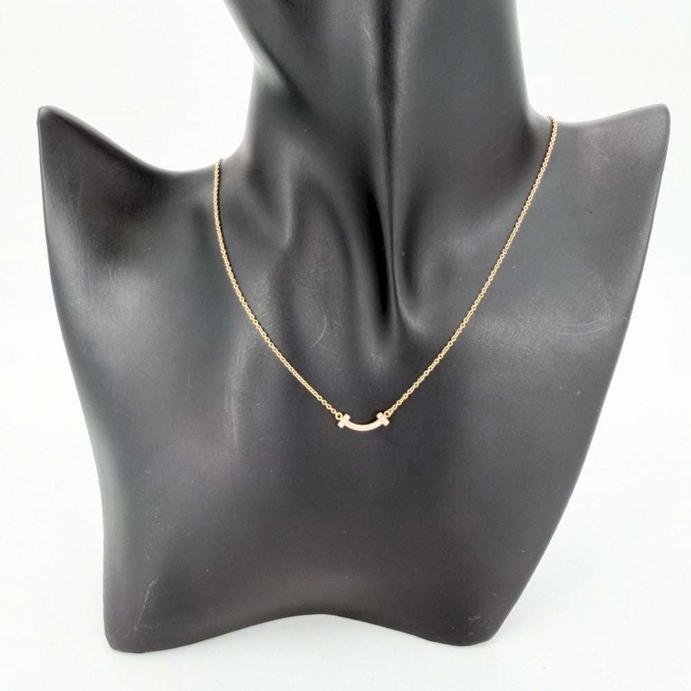TIFFANY&Co. ティファニー ネックレス Tスマイル ミニペンダント ジュエリー 18金PG Au750 アクセサリー K18ピンクゴールド ダイヤモンド レディース 約2.3g【中古品】