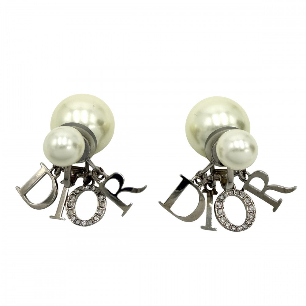 Christian Dior クリスチャンディオール イヤリング TRIBALES トライバル ロゴ スイング アクセサリー 小物 レジンパール クリスタル ホワイト 白 レディース 約13.2g【中古品】