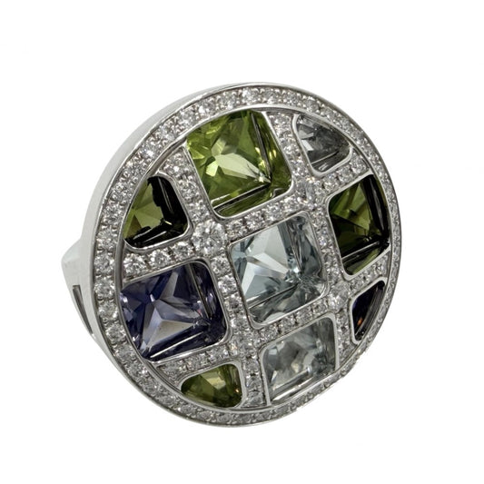 CARTIER カルティエ 指輪 グリッド パシャ ジュエリー アクセサリー 18金WG Au750 51サイズ K18ホワイトゴールド ダイヤモンド 約10.5号 マルチカラー レディース 約24.4g【中古品】