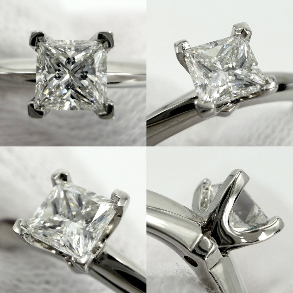 TIFFANY&Co. ティファニー 指輪 ソリティア リング ジュエリー アクセサリー エンゲージメント リング スクエアカット Pt950プラチナ ダイヤモンド0.26ct 約6.5号 レディース 約3.4g【中古品】