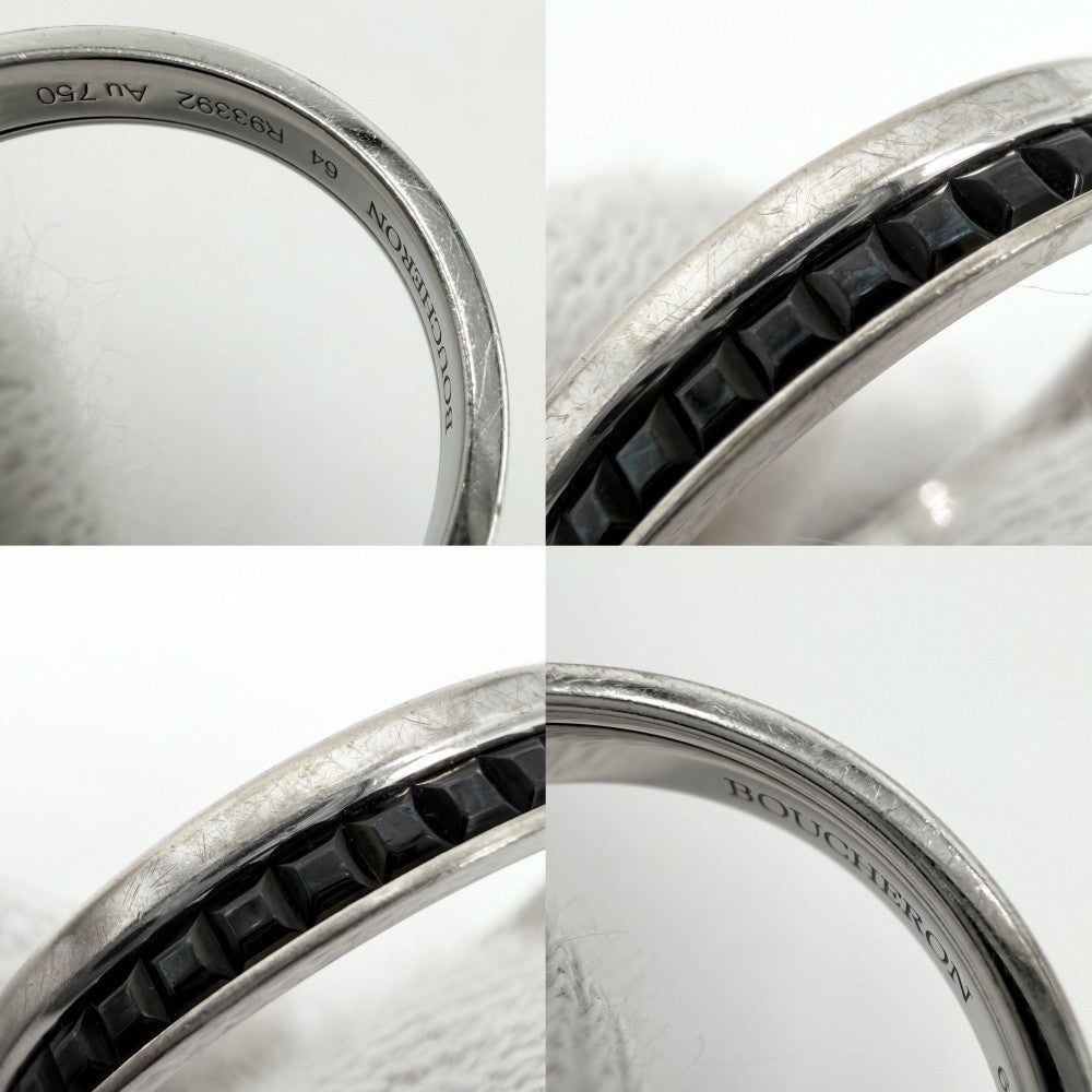 Boucheron ブシュロン 指輪 キャトル ブラック リングハーフ ジュエリー アクセサリー 18金WG Au750 64サイズ K18ホワイトゴールド 約23号 メンズ 約5.1g【中古品】