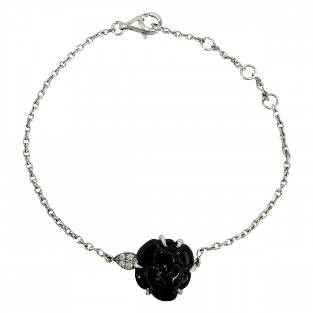 CHANEL シャネル ブレスレット カメリアコレクション チェーン アクセサリー 18金WG 750 K18ホワイトゴールド ダイヤモンド ブラック 黒 レディース 約3.7g【中古品】
