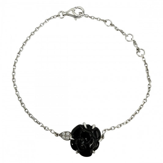 CHANEL シャネル ブレスレット カメリアコレクション チェーン アクセサリー 18金WG 750 K18ホワイトゴールド ダイヤモンド ブラック 黒 レディース 約3.7g【中古品】