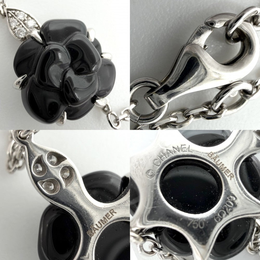 CHANEL シャネル ブレスレット カメリアコレクション チェーン アクセサリー 18金WG 750 K18ホワイトゴールド ダイヤモンド ブラック 黒 レディース 約3.7g【中古品】