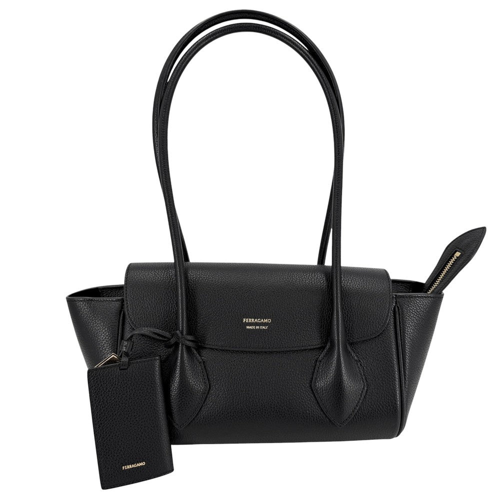 Salvatore Ferragamo サルヴァトーレフェラガモ ハンドバッグ イーストウエスト トートバッグ レザー ブラック 黒 ゴールド金具 レディース【中古品】