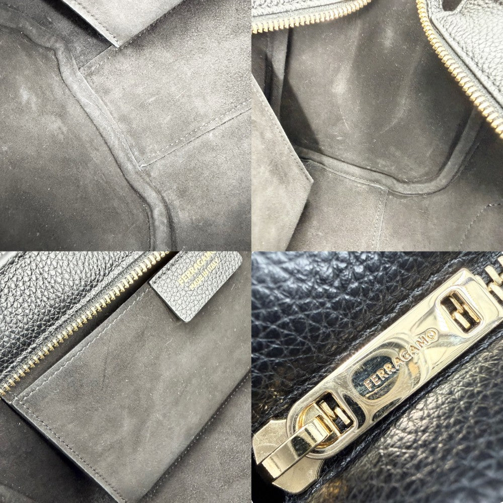 Salvatore Ferragamo サルヴァトーレフェラガモ ハンドバッグ イーストウエスト トートバッグ レザー ブラック 黒 ゴールド金具 レディース【中古品】