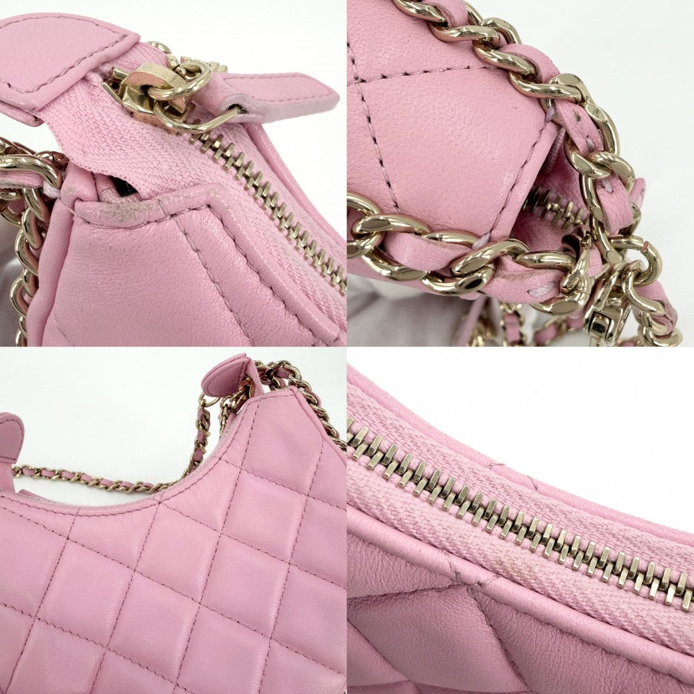 CHANEL シャネル ショルダーバッグ マトラッセ ミニホーボー ミニチェーンショルダーバッグ ポシェット ラムスキン ピンク ゴールド金具 レディース【中古品】