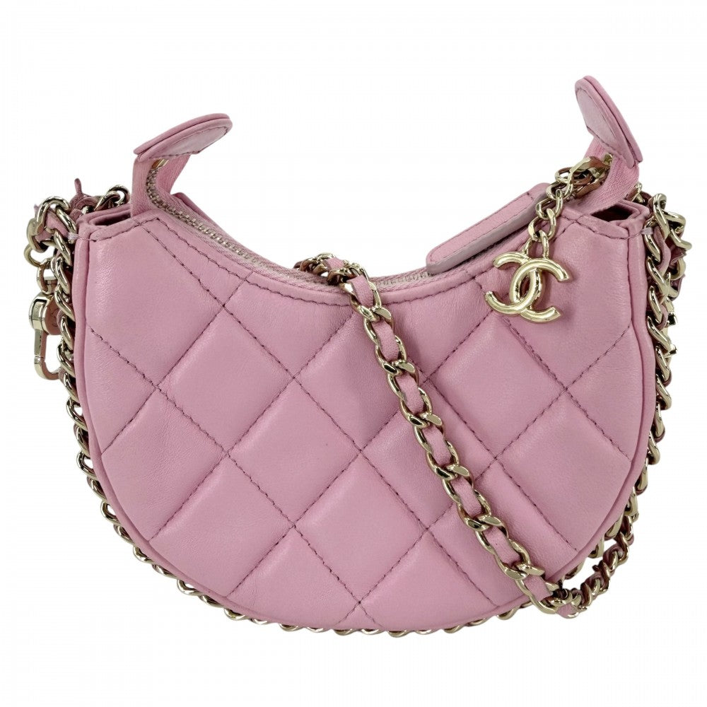 CHANEL シャネル ショルダーバッグ マトラッセ ミニホーボー ミニチェーンショルダーバッグ ポシェット ラムスキン ピンク ゴールド金具 レディース【中古品】
