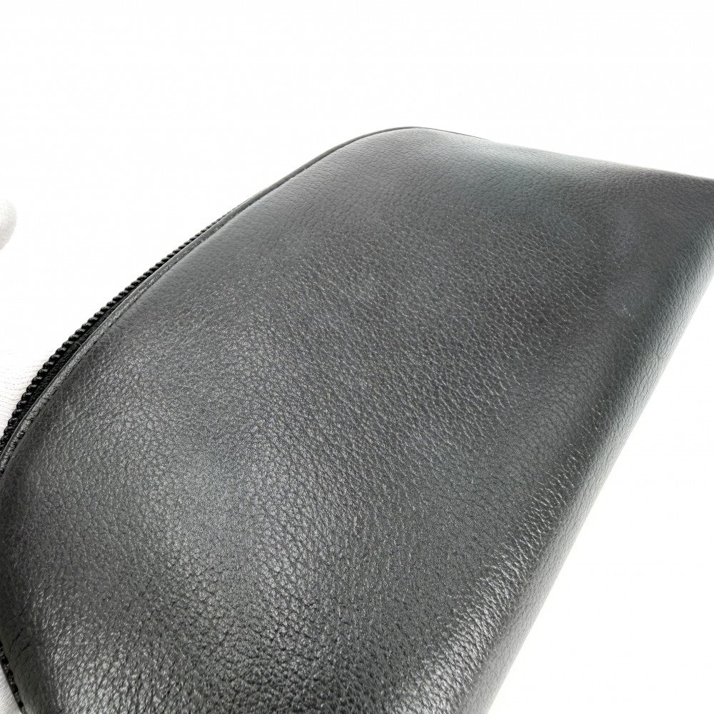 CHANEL シャネル ポーチ カメリア ココマーク 小物入れ レザー ブラック 黒 シルバー金具 レディース【中古品】