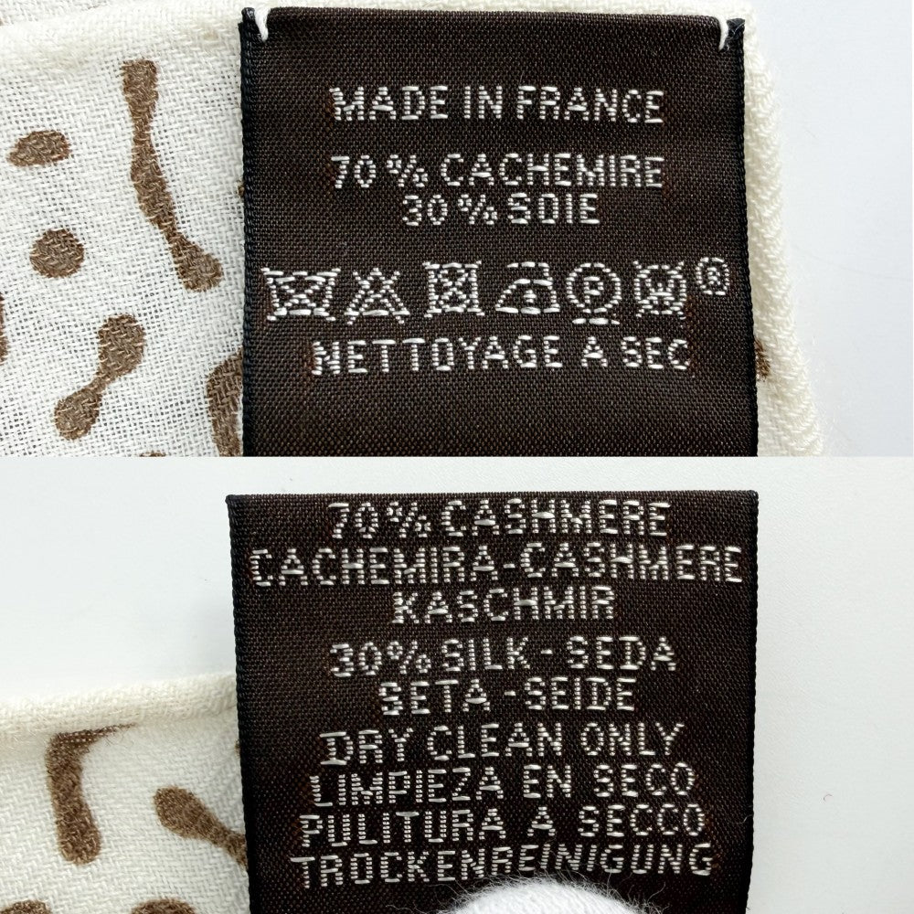HERMES エルメス ストール カレジェアン Clair de Lune スカーフ 大判 ファッションアイテム クレール・ドゥ・リュンヌ カレ140 カシミヤ シルク ブラウン 茶 ホワイト 白 レディース【中古品】