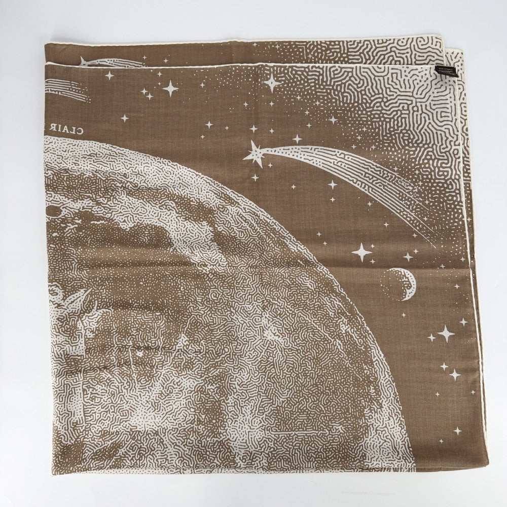 HERMES エルメス ストール カレジェアン Clair de Lune スカーフ 大判 ファッションアイテム クレール・ドゥ・リュンヌ カレ140 カシミヤ シルク ブラウン 茶 ホワイト 白 レディース【中古品】