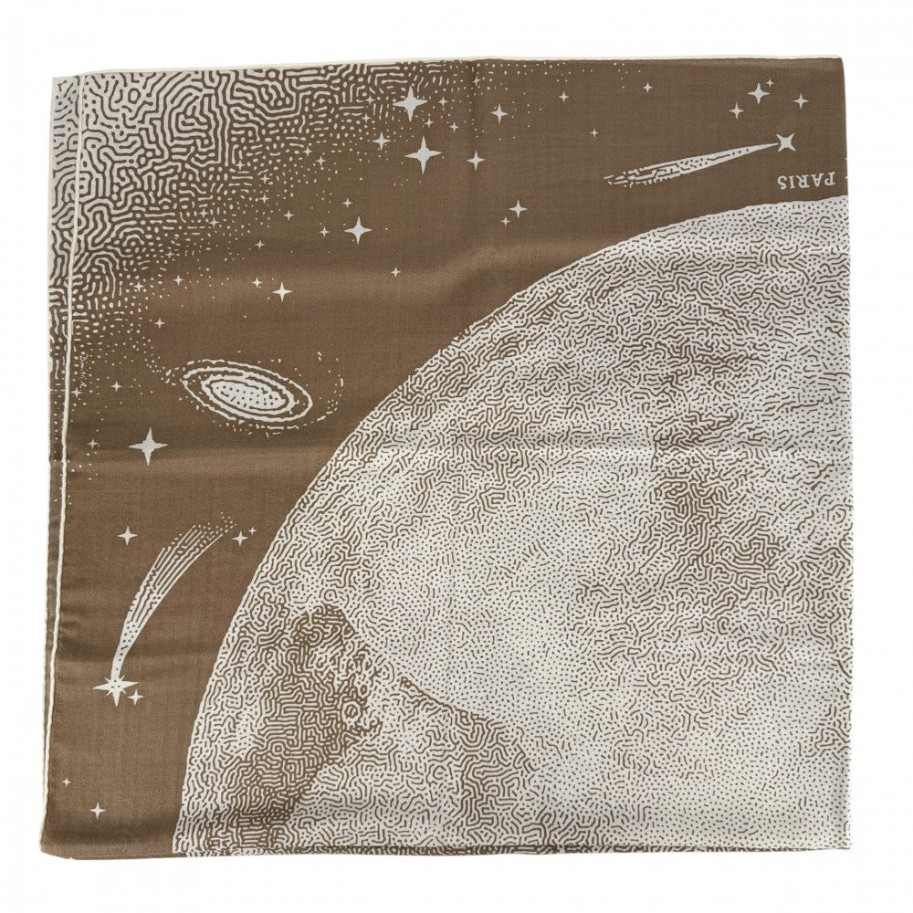 HERMES エルメス ストール カレジェアン Clair de Lune スカーフ 大判 ファッションアイテム クレール・ドゥ・リュンヌ カレ140 カシミヤ シルク ブラウン 茶 ホワイト 白 レディース【中古品】