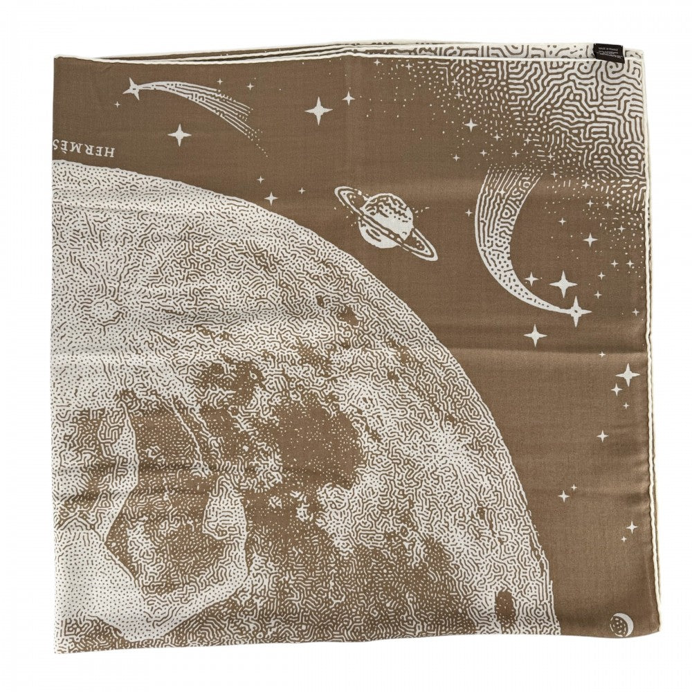HERMES エルメス ストール カレジェアン Clair de Lune スカーフ 大判 ファッションアイテム クレール・ドゥ・リュンヌ カレ140 カシミヤ シルク ブラウン 茶 ホワイト 白 レディース【中古品】