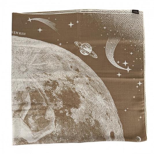 HERMES エルメス ストール カレジェアン Clair de Lune スカーフ 大判 ファッションアイテム クレール・ドゥ・リュンヌ カレ140 カシミヤ シルク ブラウン 茶 ホワイト 白 レディース【中古品】