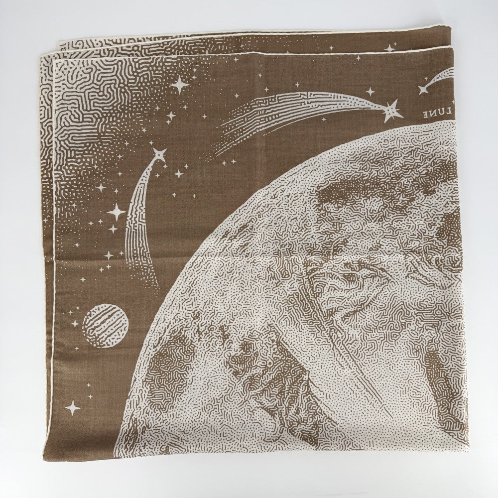 HERMES エルメス ストール カレジェアン Clair de Lune スカーフ 大判 ファッションアイテム クレール・ドゥ・リュンヌ カレ140 カシミヤ シルク ブラウン 茶 ホワイト 白 レディース【中古品】