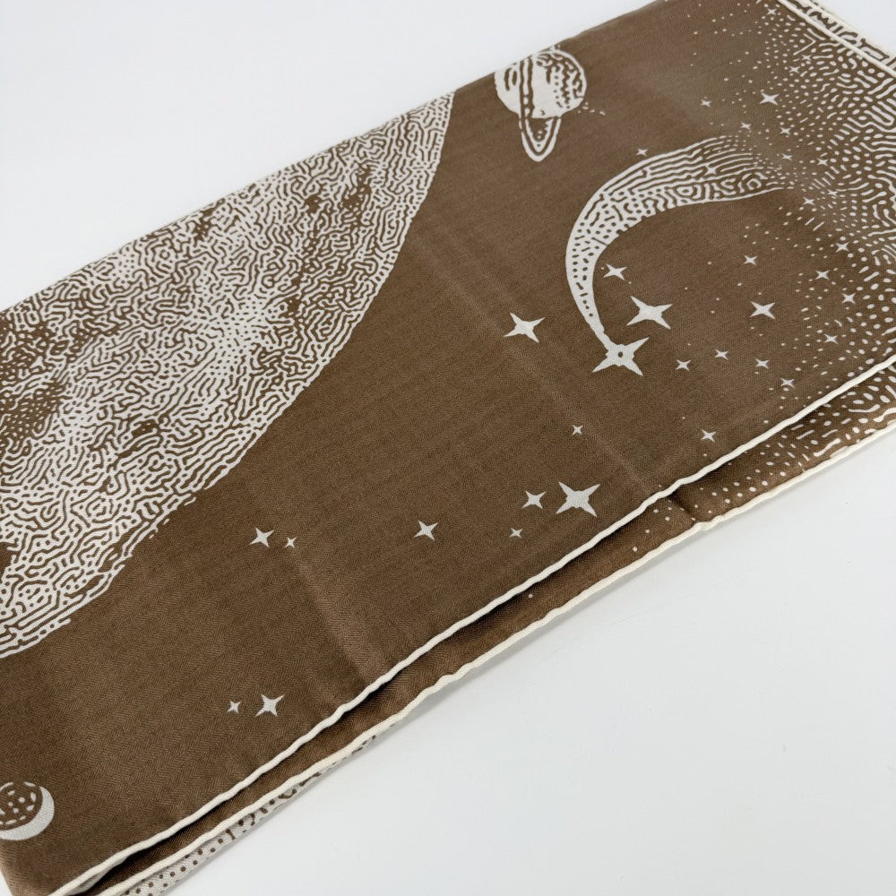 HERMES エルメス ストール カレジェアン Clair de Lune スカーフ 大判 ファッションアイテム クレール・ドゥ・リュンヌ カレ140 カシミヤ シルク ブラウン 茶 ホワイト 白 レディース【中古品】