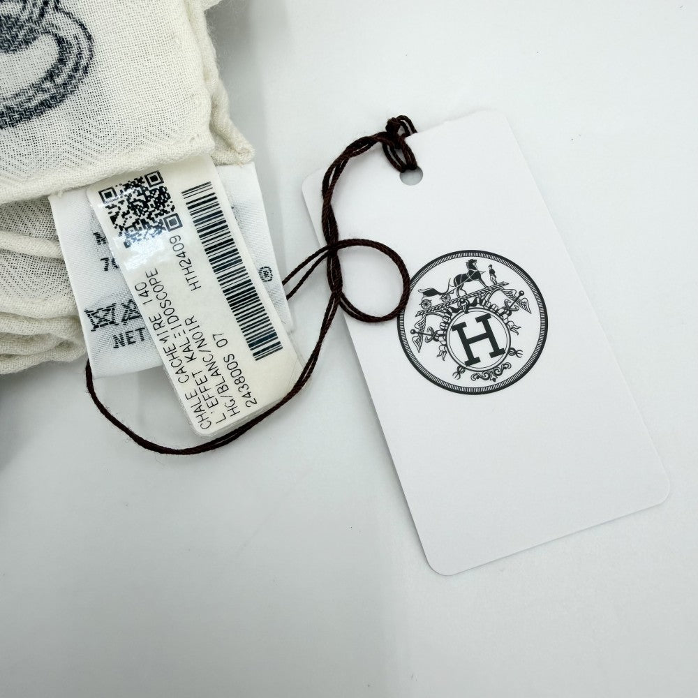HERMES エルメス ストール カレジェアン L'EFFET KALEIDOSCOPE スカーフ 大判 ファッションアイテム カレイドスコープ エフェクト カレ140 カシミヤ シルク ホワイト 白 ブラック 黒 レディース【中古品】