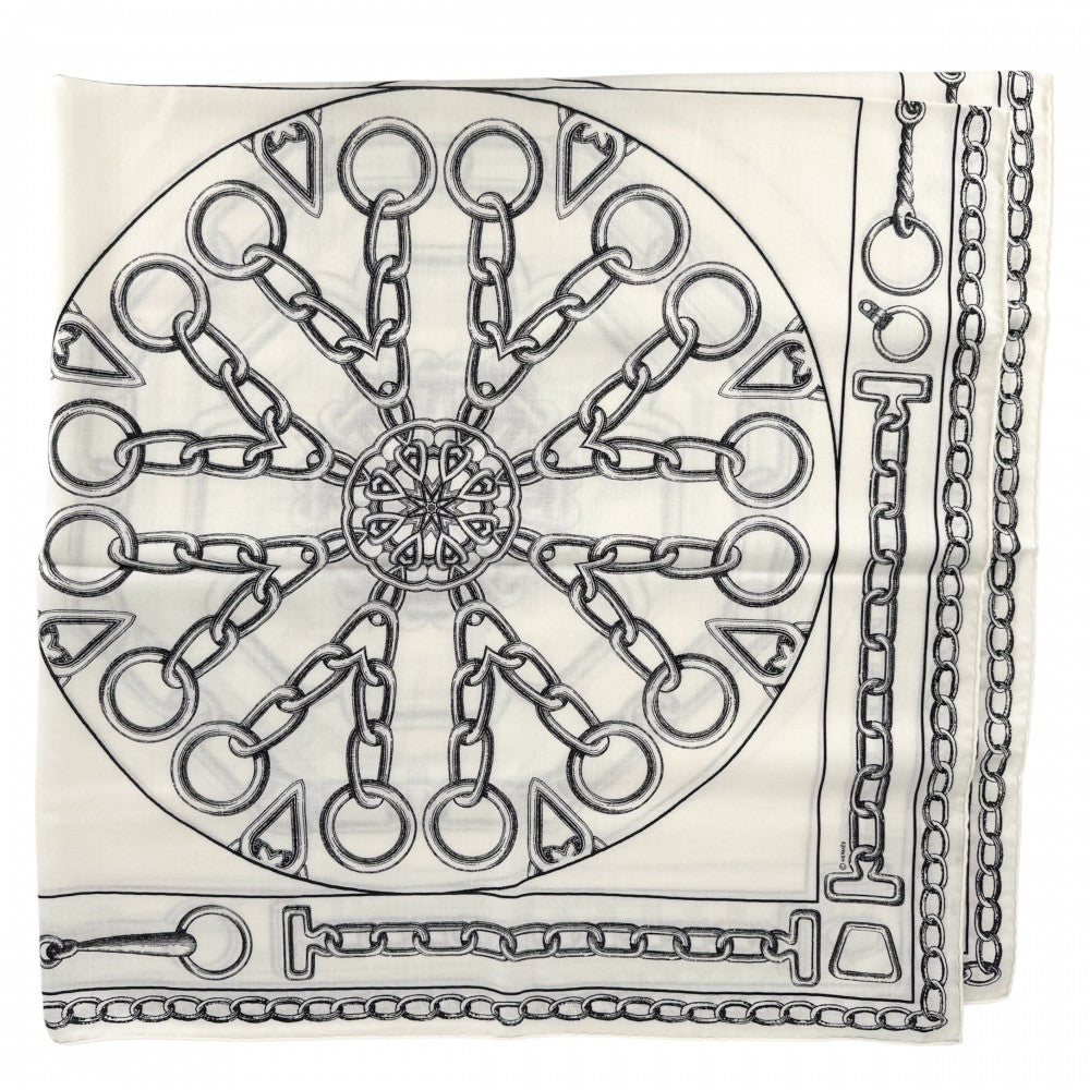 HERMES エルメス ストール カレジェアン L'EFFET KALEIDOSCOPE スカーフ 大判 ファッションアイテム カレイドスコープ エフェクト カレ140 カシミヤ シルク ホワイト 白 ブラック 黒 レディース【中古品】