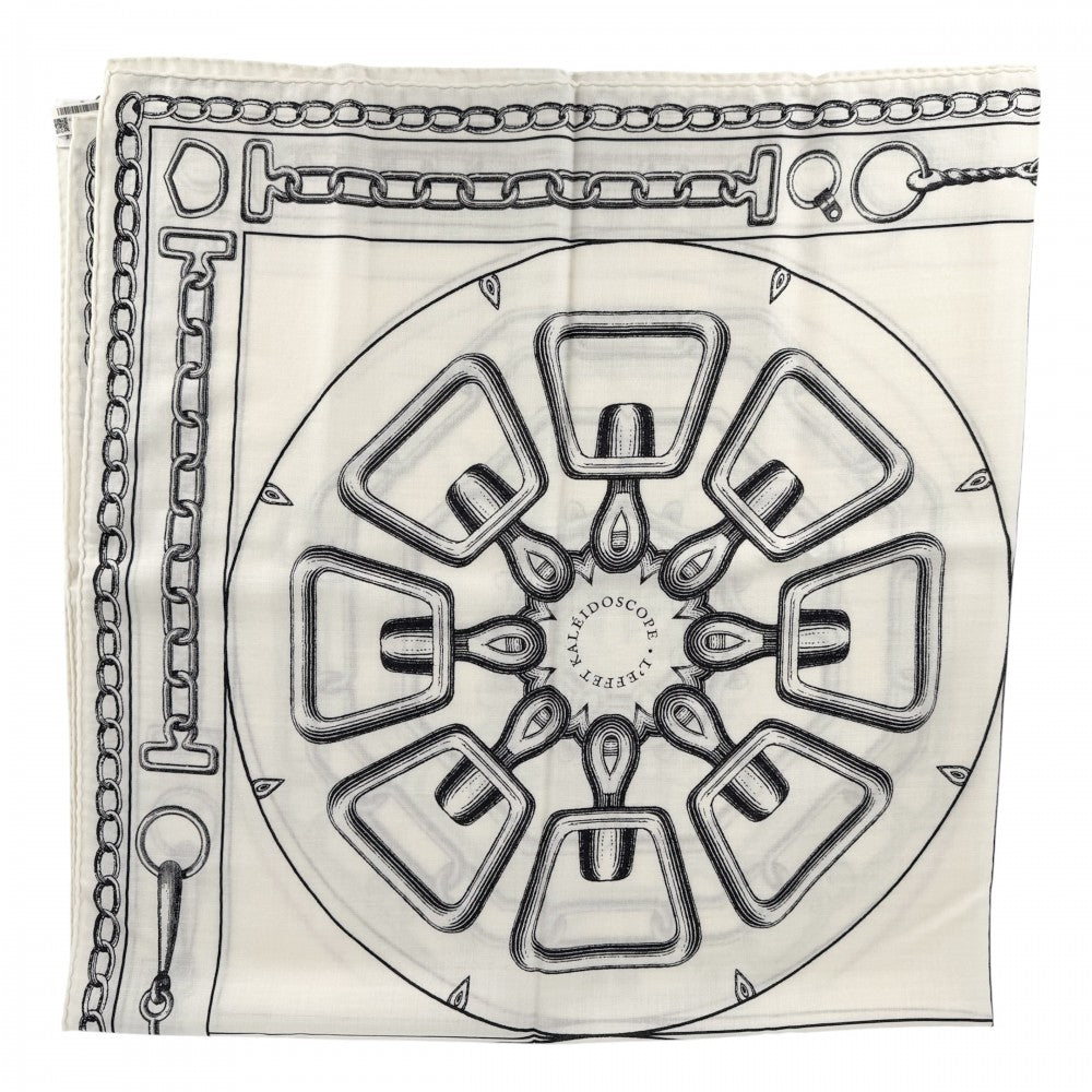 HERMES エルメス ストール カレジェアン L'EFFET KALEIDOSCOPE スカーフ 大判 ファッションアイテム カレイドスコープ エフェクト カレ140 カシミヤ シルク ホワイト 白 ブラック 黒 レディース【中古品】