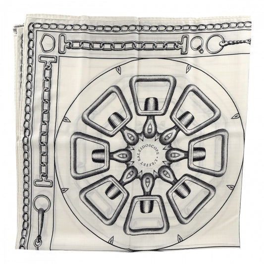 HERMES エルメス ストール カレジェアン L'EFFET KALEIDOSCOPE スカーフ 大判 ファッションアイテム カレイドスコープ エフェクト カレ140 カシミヤ シルク ホワイト 白 ブラック 黒 レディース【中古品】