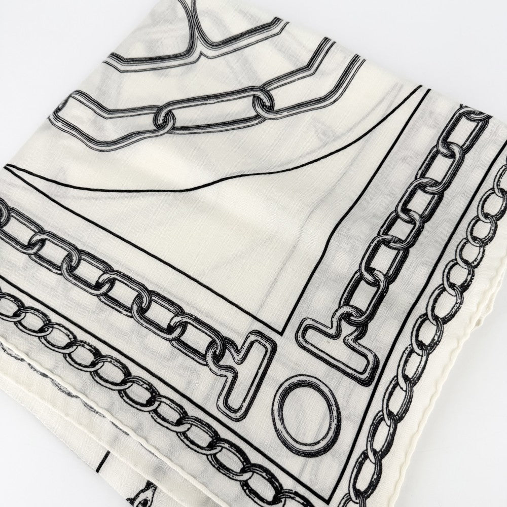 HERMES エルメス ストール カレジェアン L'EFFET KALEIDOSCOPE スカーフ 大判 ファッションアイテム カレイドスコープ エフェクト カレ140 カシミヤ シルク ホワイト 白 ブラック 黒 レディース【中古品】
