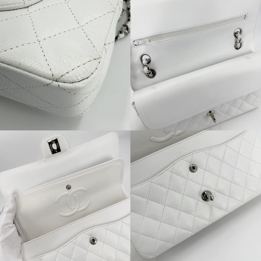 CHANEL シャネル ショルダーバッグ マトラッセ25 ダブルチェーン ダブルフラップ ココマーク ターンロック キャビアスキン ホワイト 白 シルバー金具 レディース【中古品】