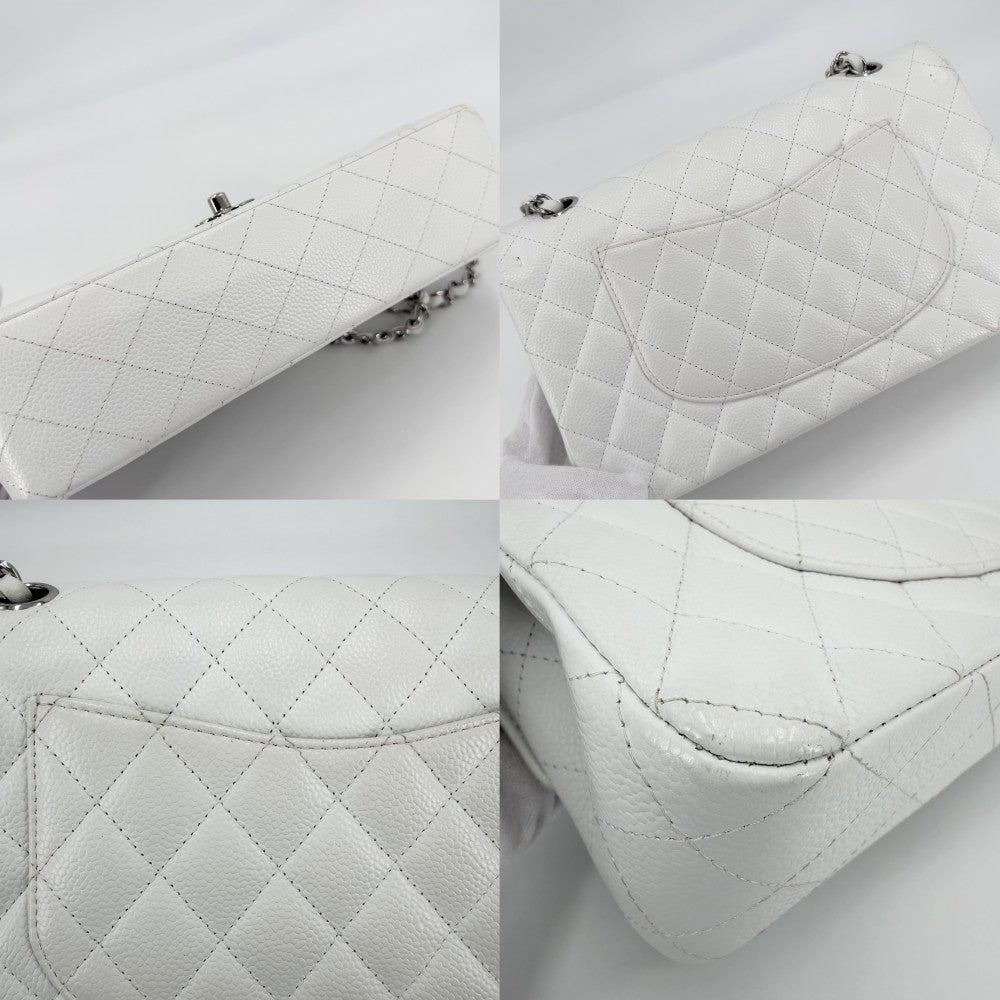 CHANEL シャネル ショルダーバッグ マトラッセ25 ダブルチェーン ダブルフラップ ココマーク ターンロック キャビアスキン ホワイト 白 シルバー金具 レディース【中古品】