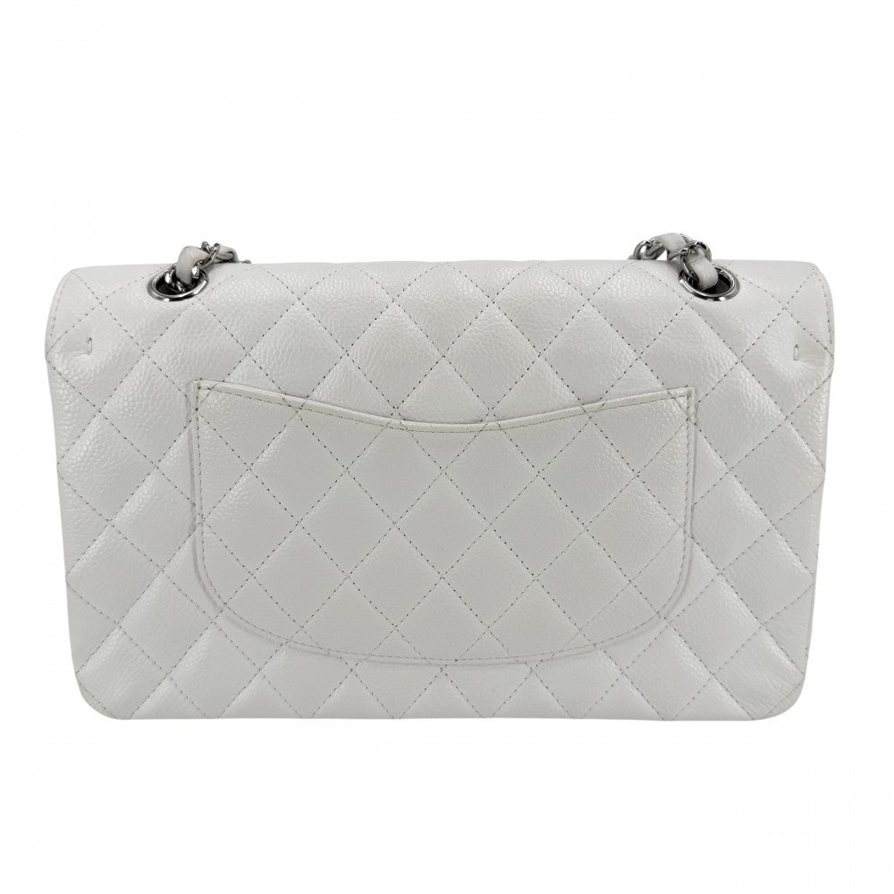 CHANEL シャネル ショルダーバッグ マトラッセ25 ダブルチェーン ダブルフラップ ココマーク ターンロック キャビアスキン ホワイト 白 シルバー金具 レディース【中古品】
