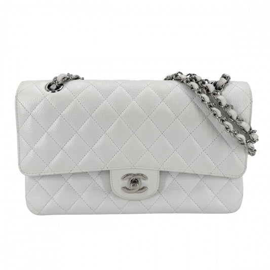 CHANEL シャネル ショルダーバッグ マトラッセ25 ダブルチェーン ダブルフラップ ココマーク ターンロック キャビアスキン ホワイト 白 シルバー金具 レディース【中古品】