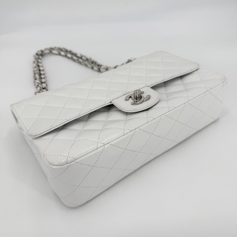 CHANEL シャネル ショルダーバッグ マトラッセ25 ダブルチェーン ダブルフラップ ココマーク ターンロック キャビアスキン ホワイト 白 シルバー金具 レディース【中古品】