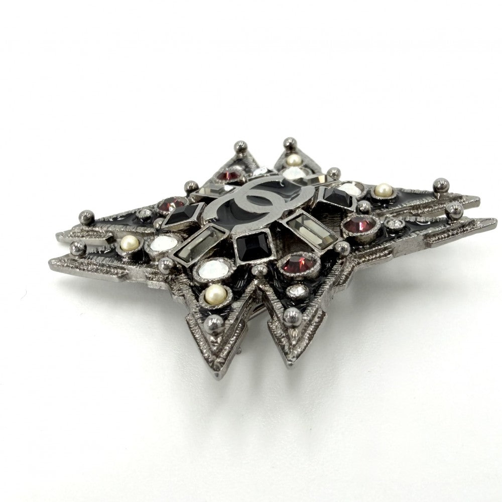 CHANEL シャネル ブローチ ココマーク アクセサリー ラインストーン フェイクパール 05A ブラック 黒 レディース 約19.8g 2005年【中古品】