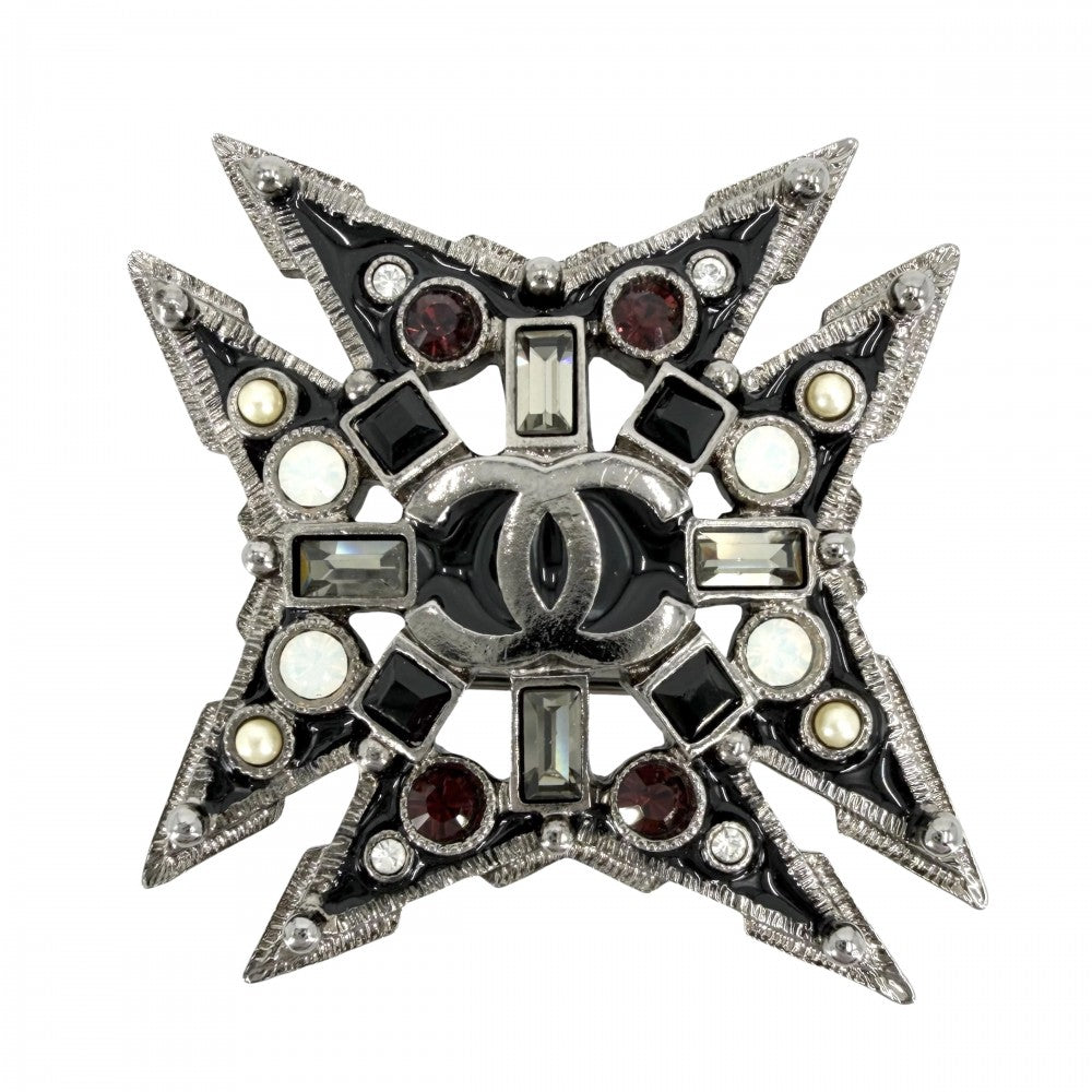 CHANEL シャネル ブローチ ココマーク アクセサリー ラインストーン フェイクパール 05A ブラック 黒 レディース 約19.8g 2005年【中古品】