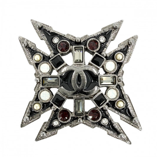 CHANEL シャネル ブローチ ココマーク アクセサリー ラインストーン フェイクパール 05A ブラック 黒 レディース 約19.8g 2005年【中古品】