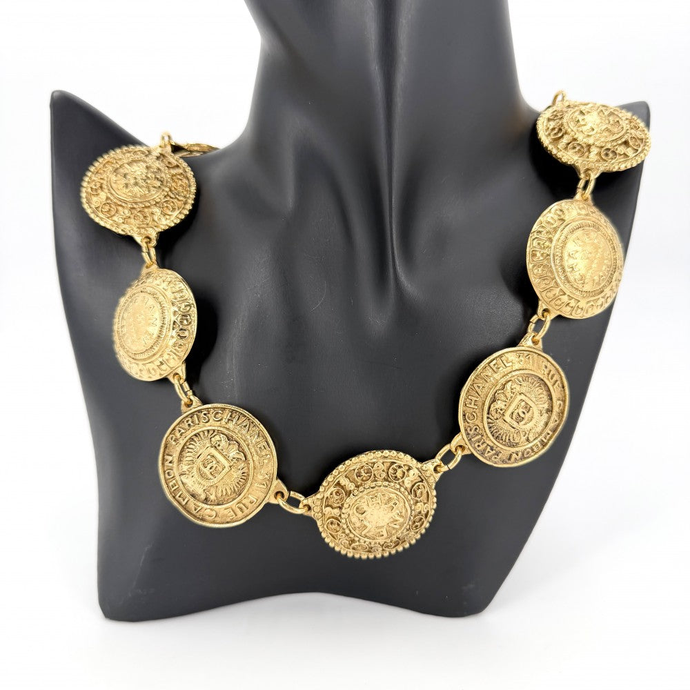 CHANEL シャネル ネックレス ラウンド ココマーク アクセサリー メダル チェーン ヴィンテージ GP ゴールド レディース 約115.7g【中古品】
