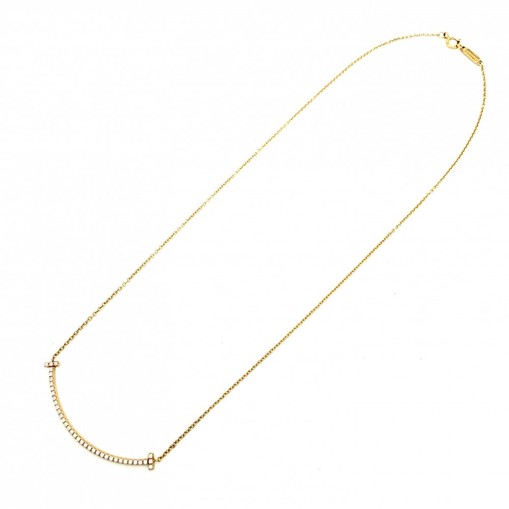TIFFANY&Co. ティファニー ネックレス Tスマイル スモール ペンダント ジュエリー アクセサリー 18金YG Au750 K18イエローゴールド ダイヤモンド レディース 約2.1g【中古品】