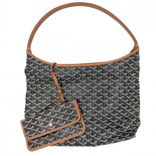 GOYARD ゴヤール トートバッグ ボエム ホーボーバッグ ポーチ付き かばん 鞄 コーティングキャンバス レザー ブラック 黒 ブラウン 茶 シルバー金具 レディース【中古品】