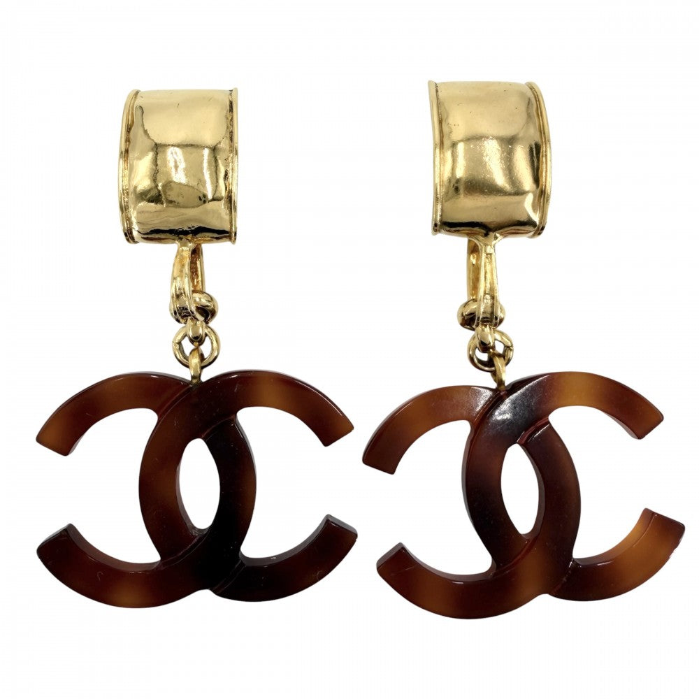 CHANEL シャネル イヤリング ココマーク アクセサリー ココ スイング プラスチック GP 94P ゴールド ブラウン 茶 レディース 約34.9g 1994年【中古品】