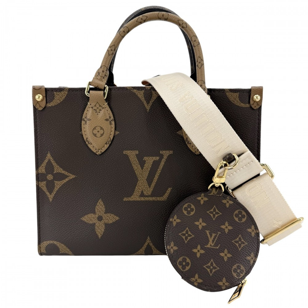LOUIS VUITTON ルイヴィトン 2WAY モノグラムリバース オンザゴーPM ハンドバッグ ショルダーバッグ 鞄 かばん M46373 ブラウン 茶 ゴールド金具 レディース【中古品】