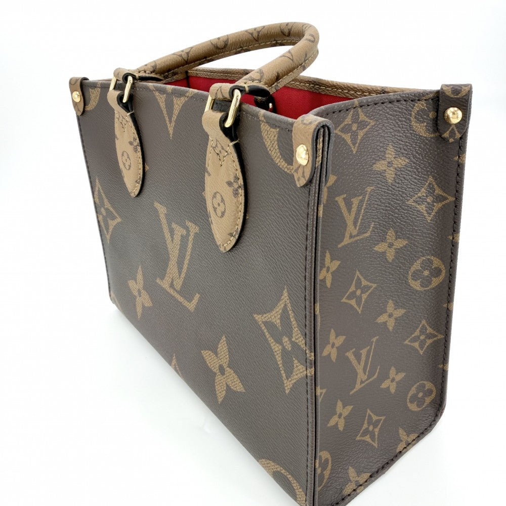 LOUIS VUITTON ルイヴィトン 2WAY モノグラムリバース オンザゴーPM ハンドバッグ ショルダーバッグ 鞄 かばん M46373 ブラウン 茶 ゴールド金具 レディース【中古品】