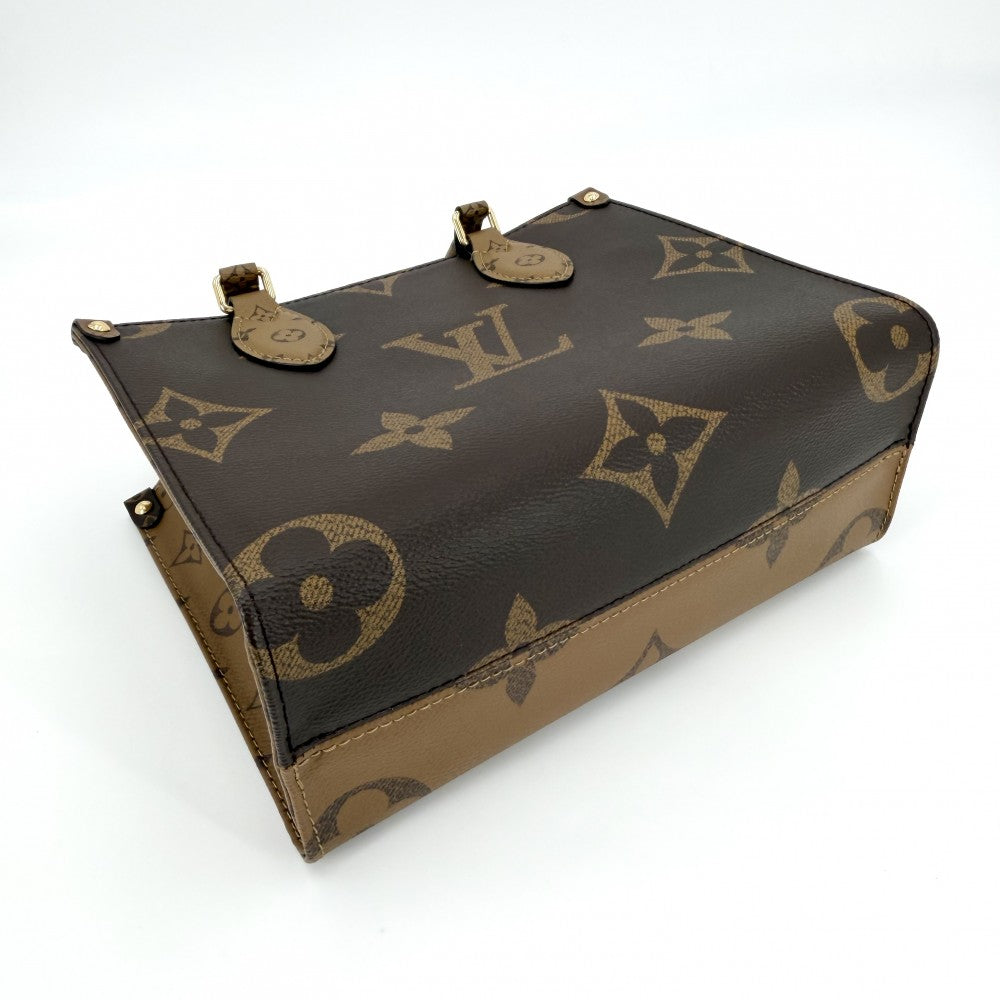 LOUIS VUITTON ルイヴィトン 2WAY モノグラムリバース オンザゴーPM ハンドバッグ ショルダーバッグ 鞄 かばん M46373 ブラウン 茶 ゴールド金具 レディース【中古品】
