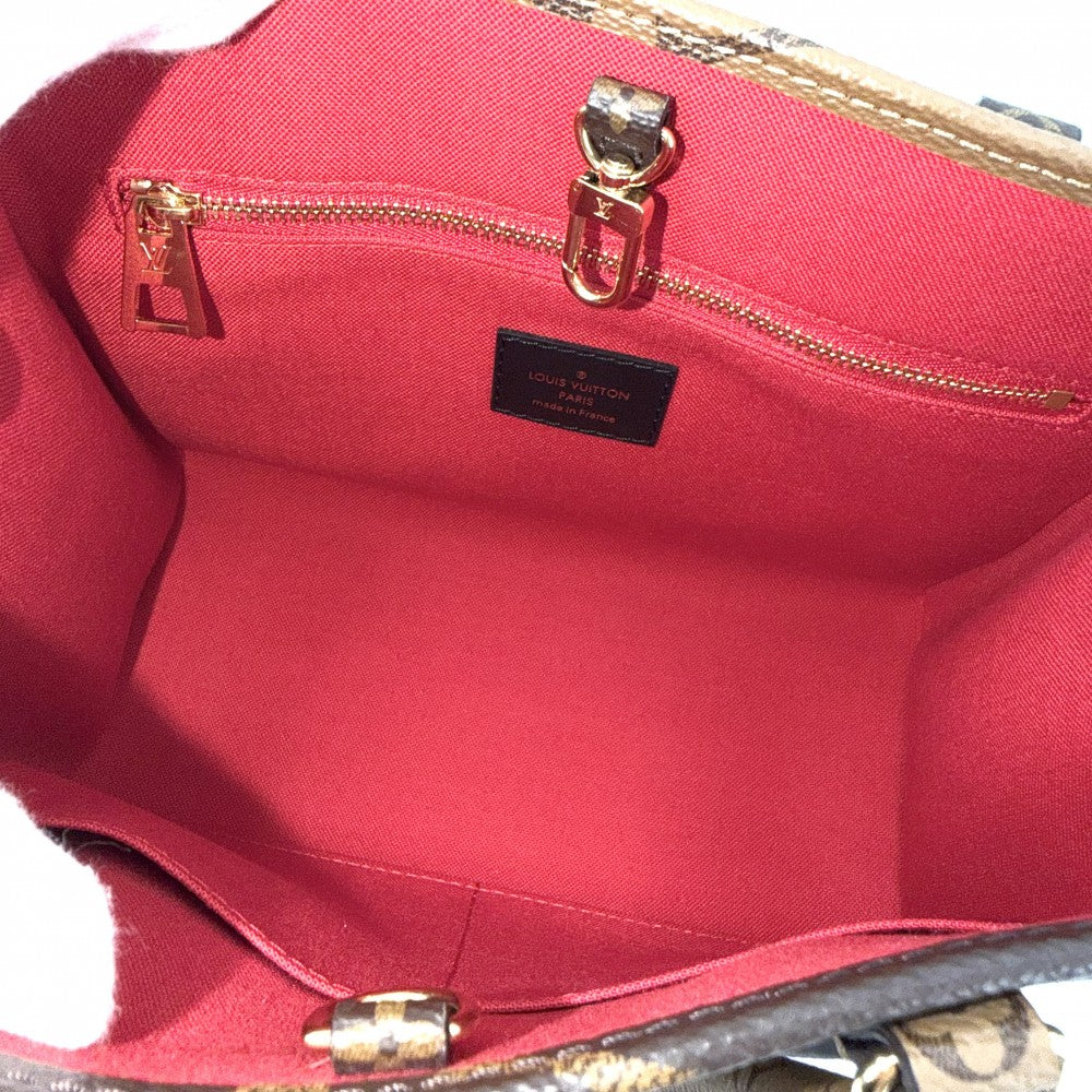 LOUIS VUITTON ルイヴィトン 2WAY モノグラムリバース オンザゴーPM ハンドバッグ ショルダーバッグ 鞄 かばん M46373 ブラウン 茶 ゴールド金具 レディース【中古品】